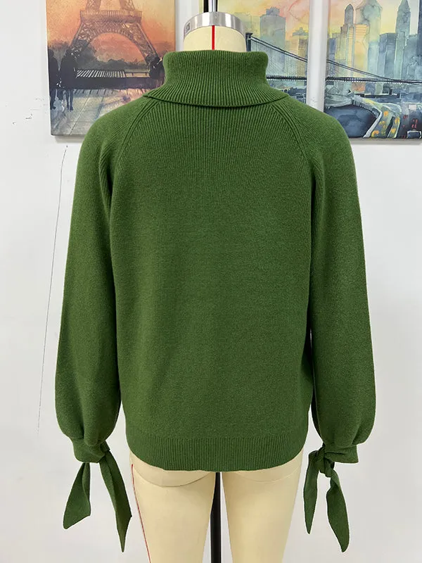 xakxx Loose Long Sleeves Solid Color High-Neck Sweater Tops