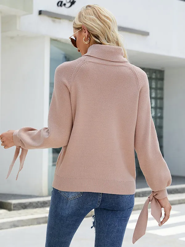 xakxx Loose Long Sleeves Solid Color High-Neck Sweater Tops