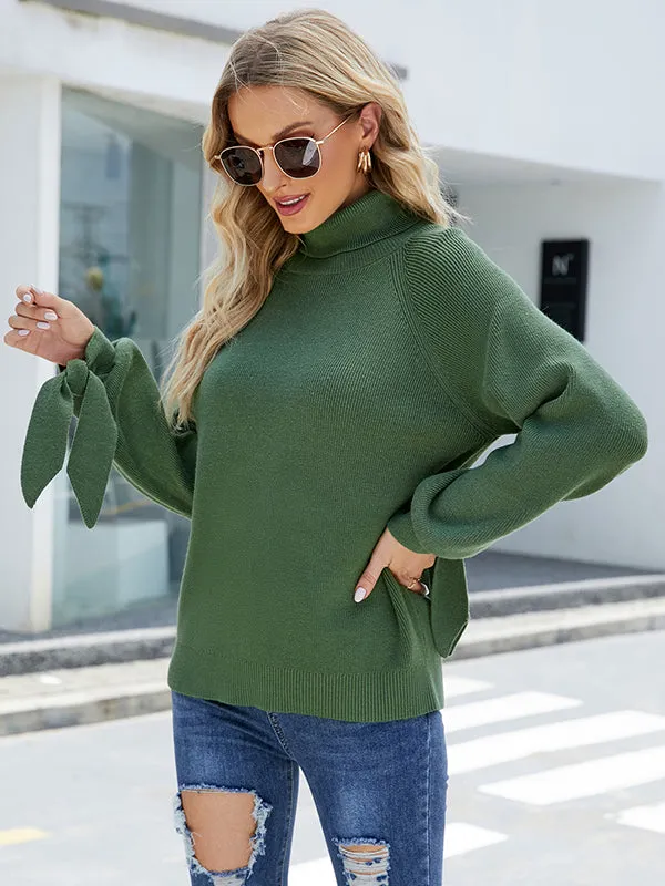 xakxx Loose Long Sleeves Solid Color High-Neck Sweater Tops